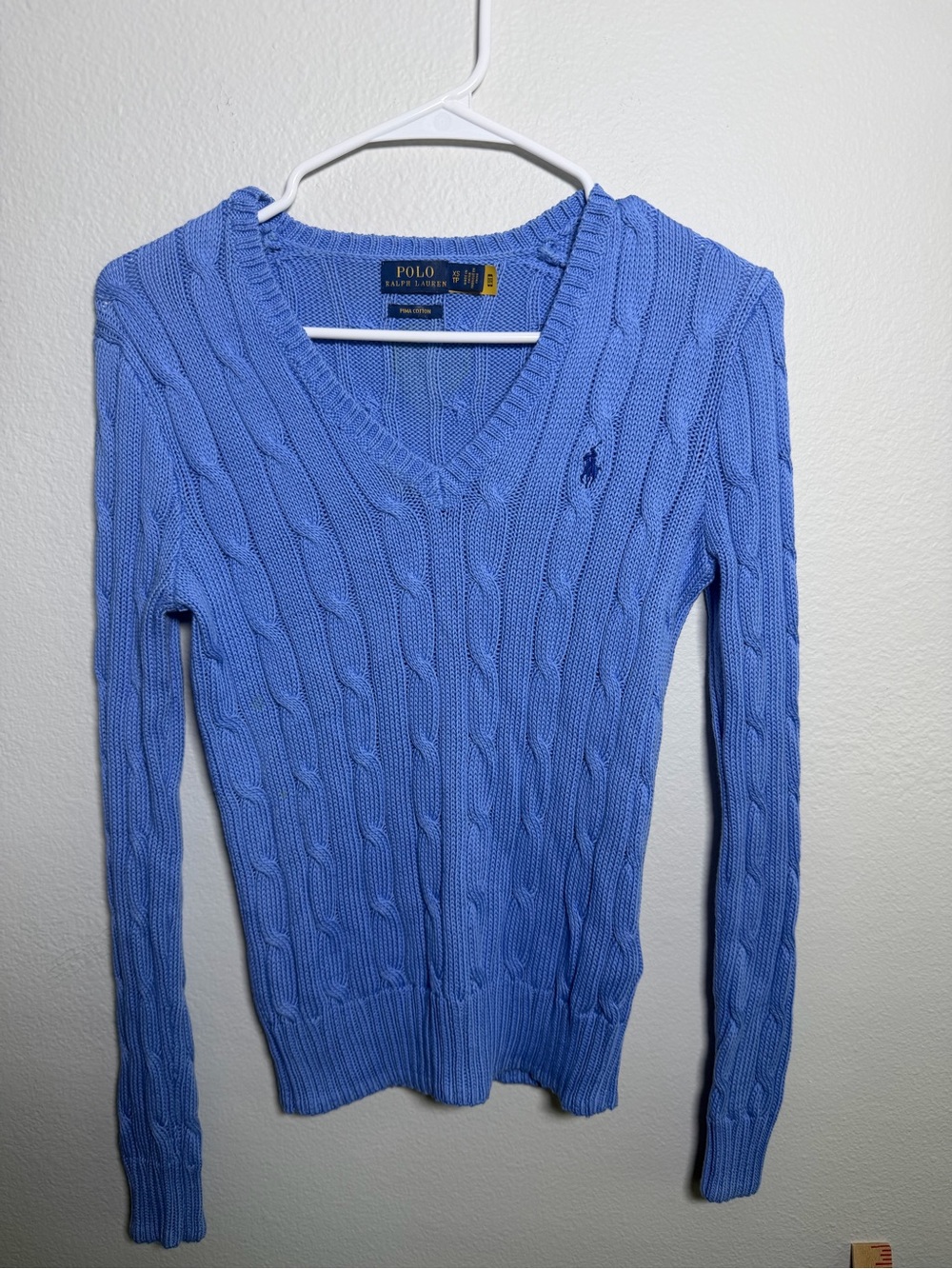 Polo Ralph Lauren Y2K Cable V-Neck Sweater - Periwinkle Blue XS Pima Cotton